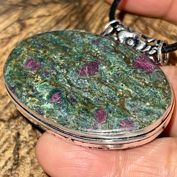 Deep Green Ruby Fuchsite Pendant 1 1/2”x 1 1/2” - Picture 6 of 15